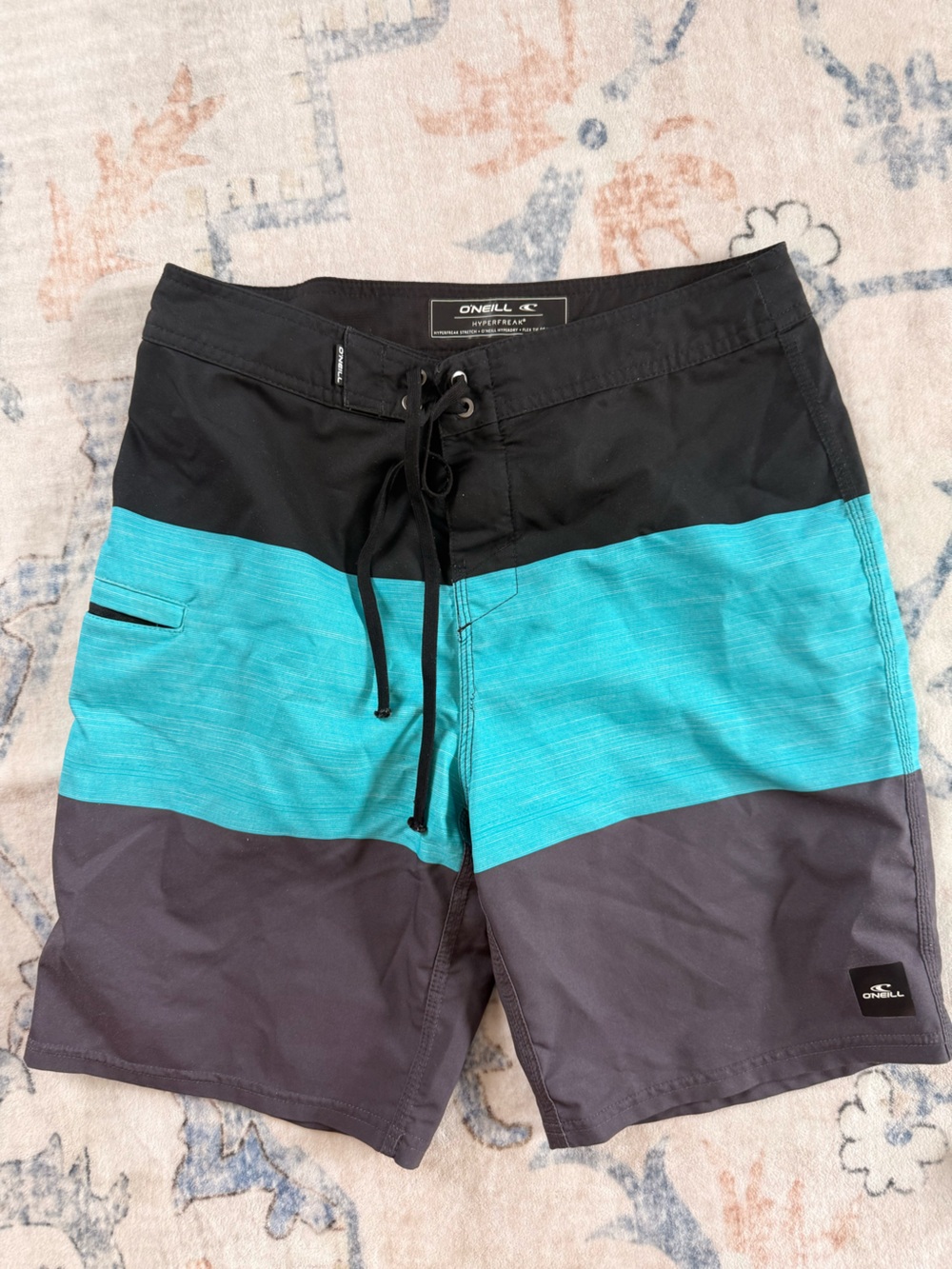 O'Neill Men's Black Teal Gray Colorblock Swim Shorts